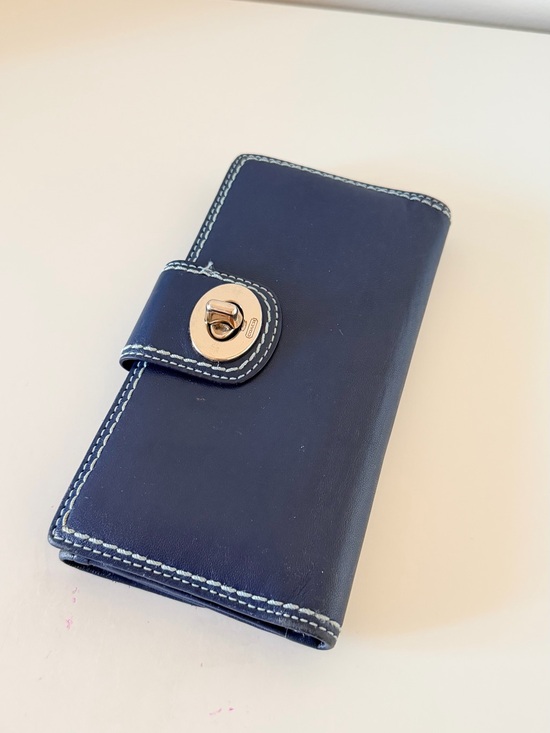 Coach Handbags - Coach Navy Wallet White Stiching